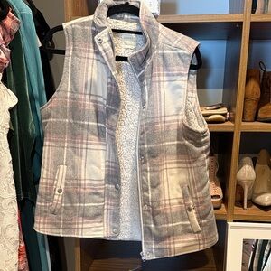 Harper Plaid Vest in Pink and Gray